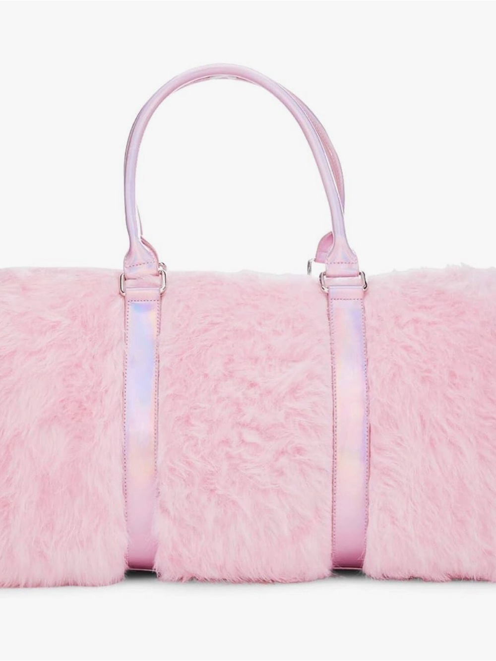 Pink Faux Fur Duffle Bag - Women cotton candy purse bag